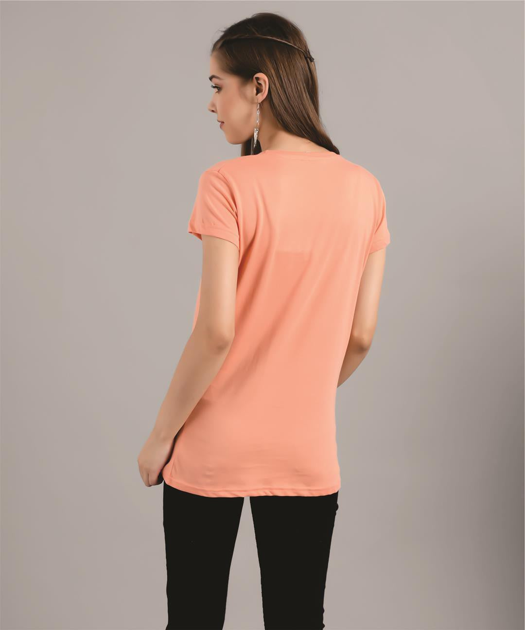 KOTTY Printed Women Round Neck Beige T-Shirt 