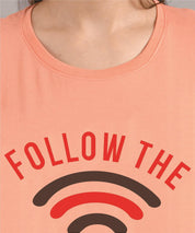 KOTTY Printed Women Round Neck Beige T-Shirt 