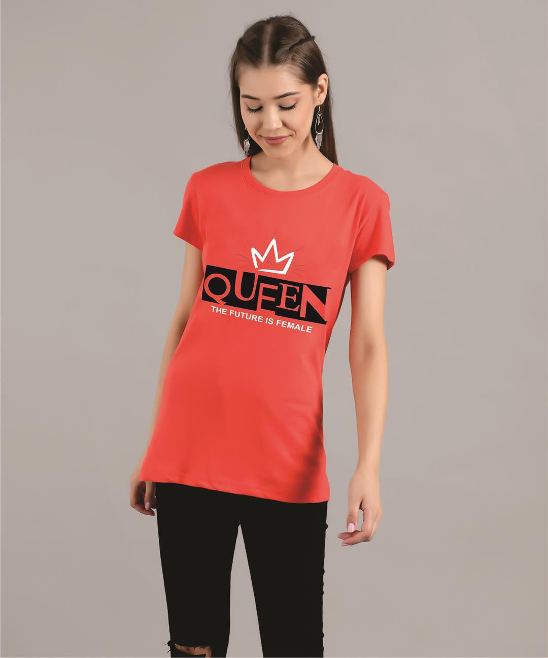 KOTTY Printed Women Round Neck Red T-Shirt 