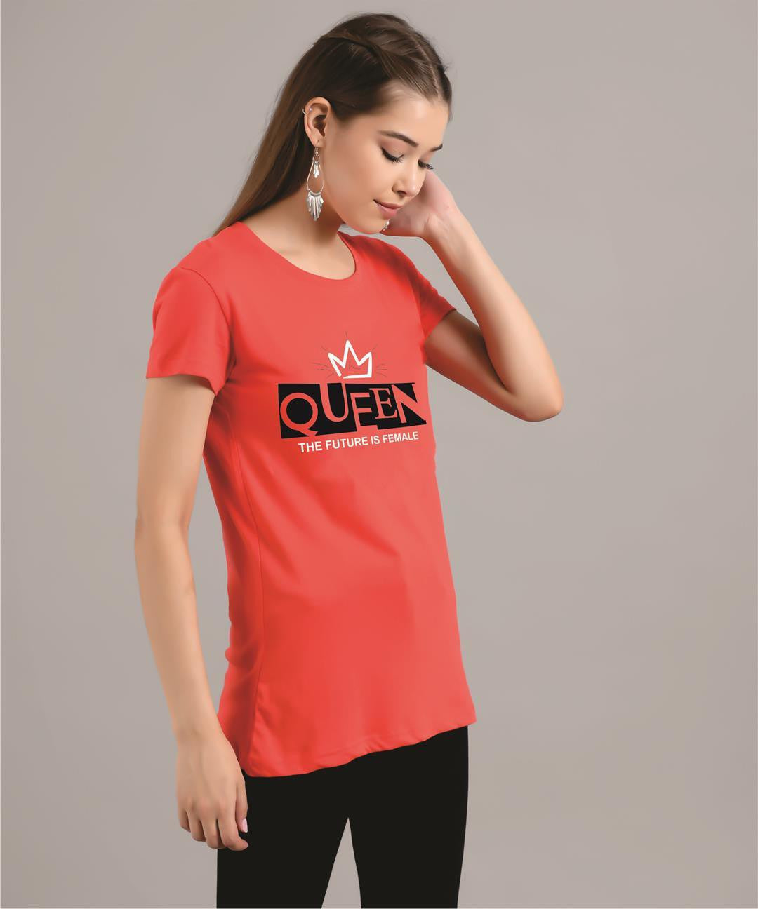 KOTTY Printed Women Round Neck Red T-Shirt 