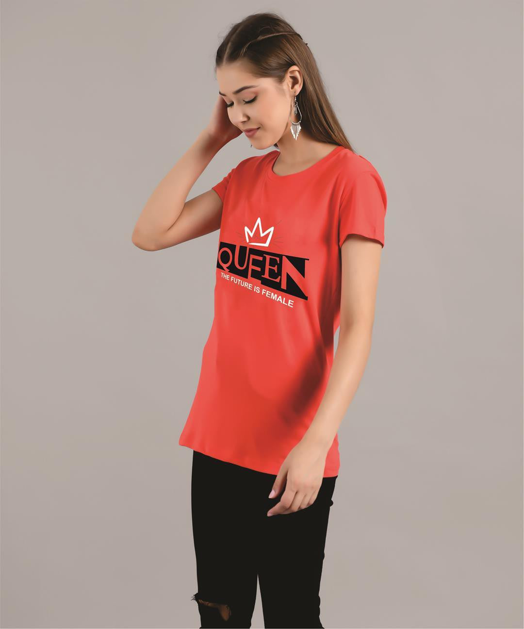 KOTTY Printed Women Round Neck Red T-Shirt 