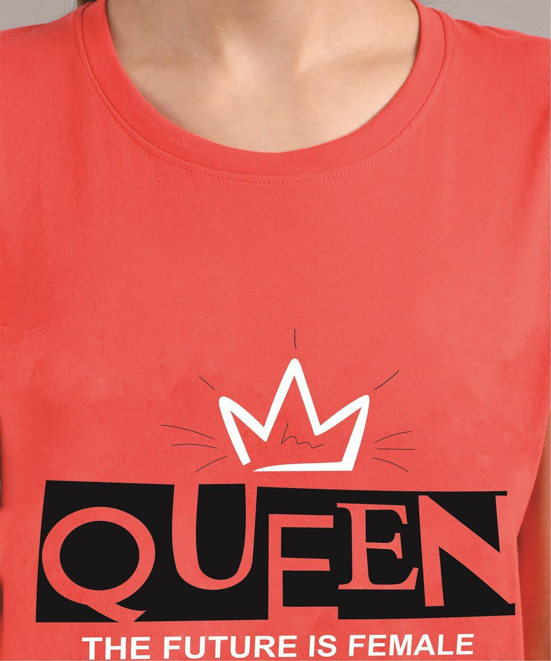KOTTY Printed Women Round Neck Red T-Shirt 