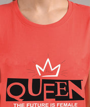 KOTTY Printed Women Round Neck Red T-Shirt 
