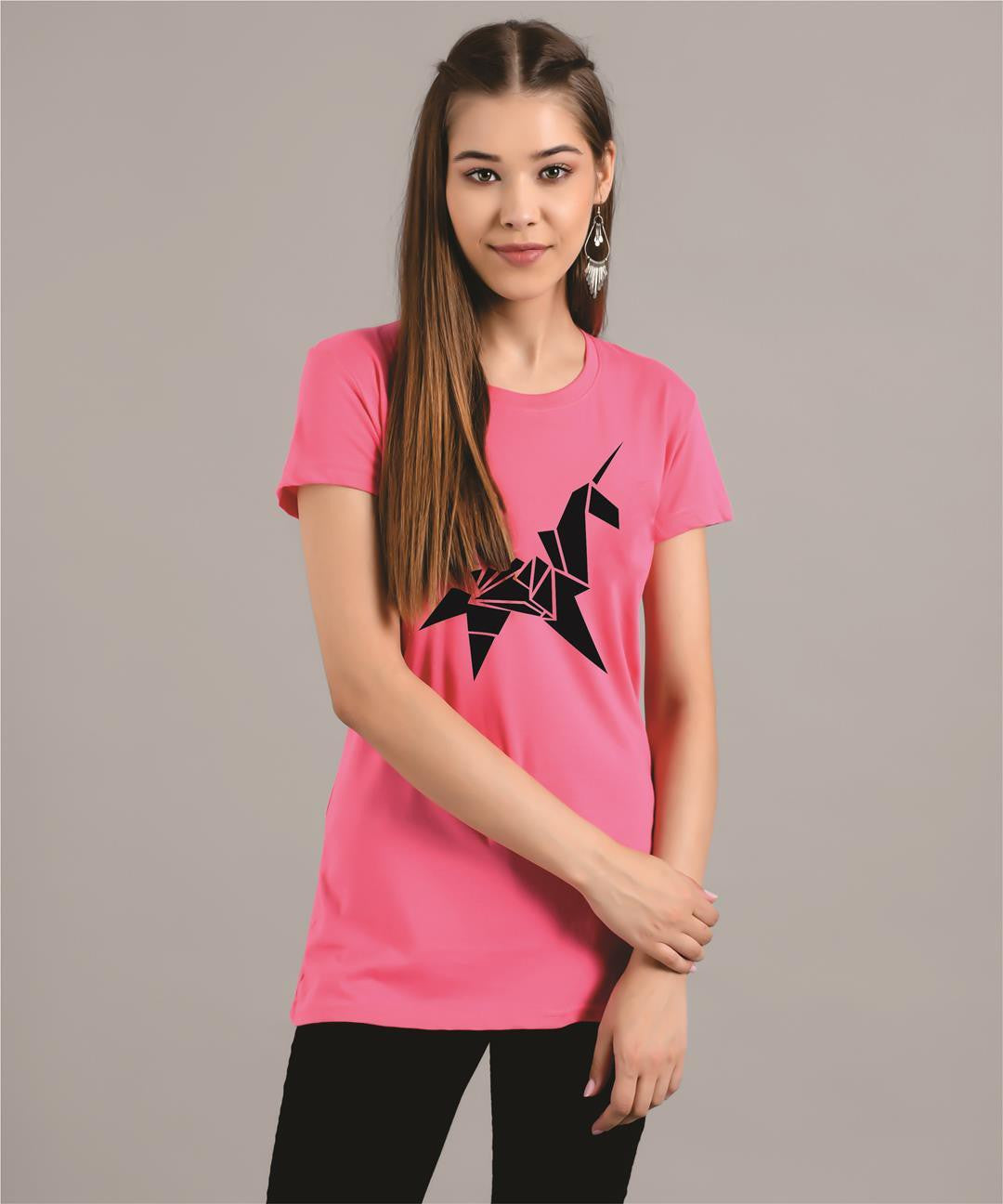 KOTTY Printed Women Round Neck Pink T-Shirt 