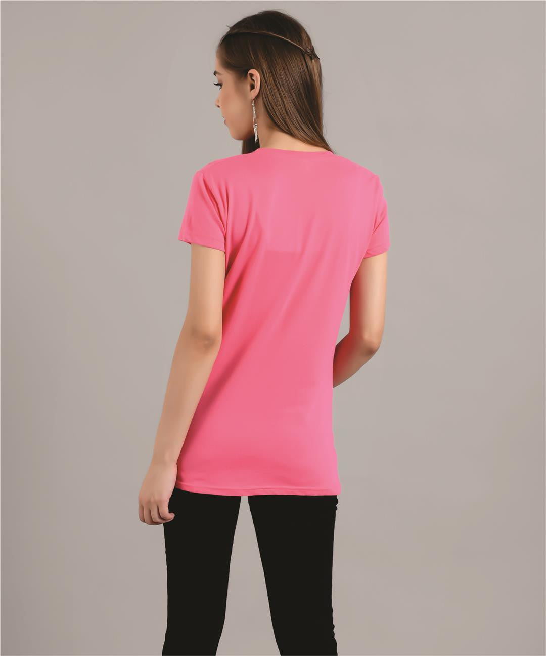 KOTTY Printed Women Round Neck Pink T-Shirt 