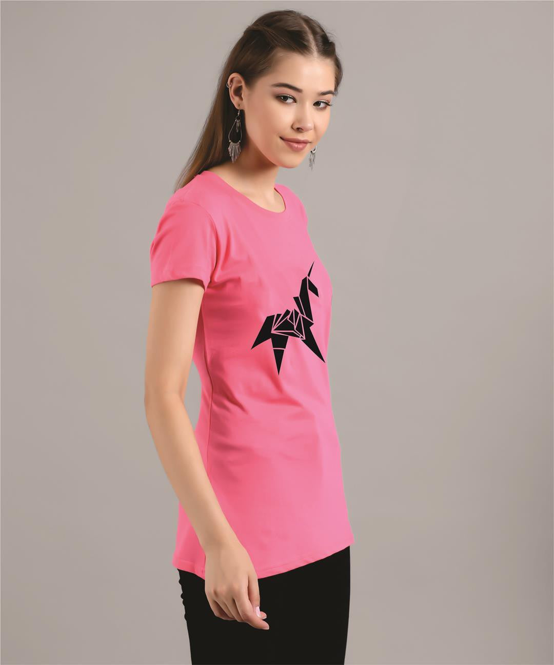 KOTTY Printed Women Round Neck Pink T-Shirt 