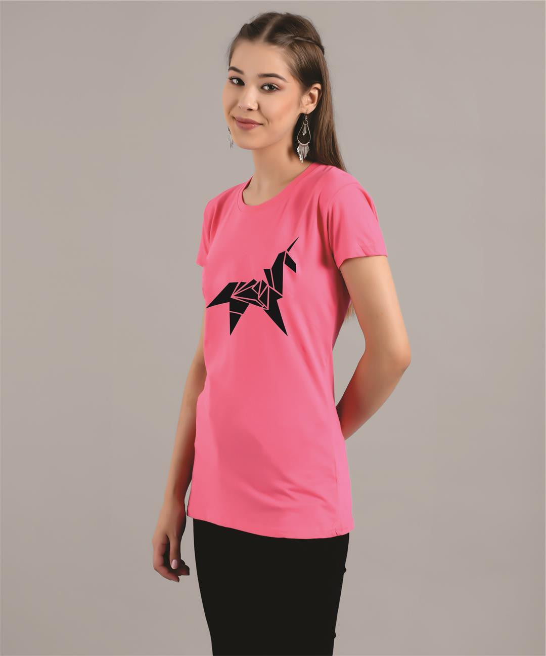 KOTTY Printed Women Round Neck Pink T-Shirt 