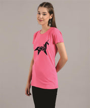 KOTTY Printed Women Round Neck Pink T-Shirt 