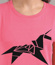 KOTTY Printed Women Round Neck Pink T-Shirt 