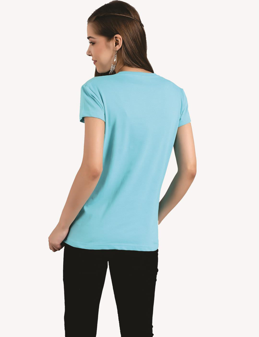 KOTTY Printed Women Round Neck Light Blue T-Shirt 