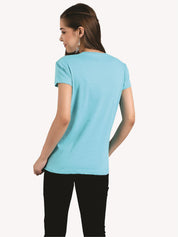 KOTTY Printed Women Round Neck Light Blue T-Shirt 