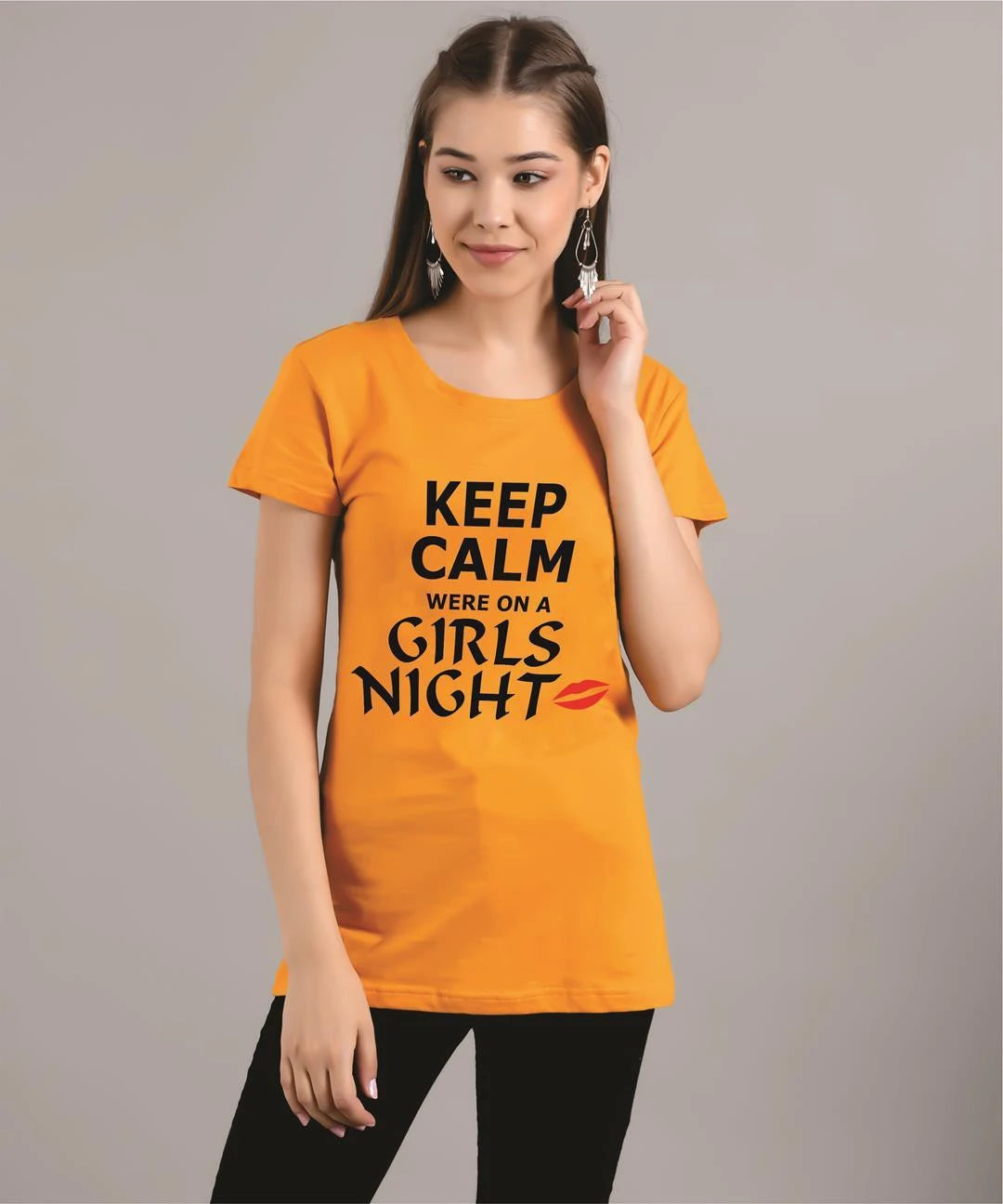 KOTTY Printed Women Round Neck Yellow T-Shirt 