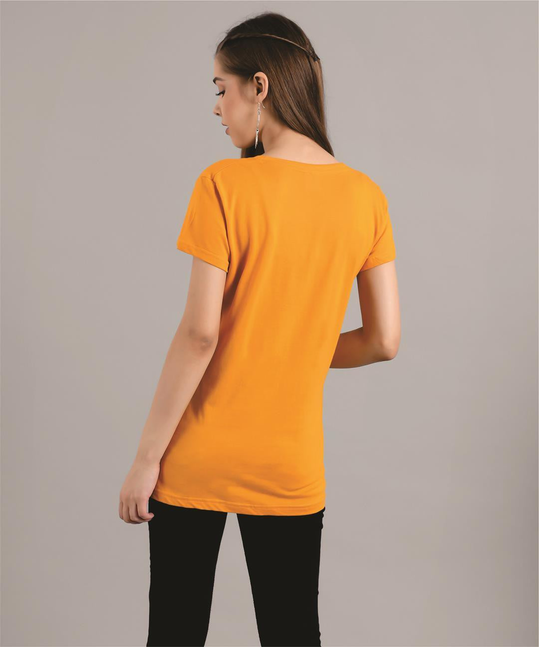 KOTTY Printed Women Round Neck Yellow T-Shirt 