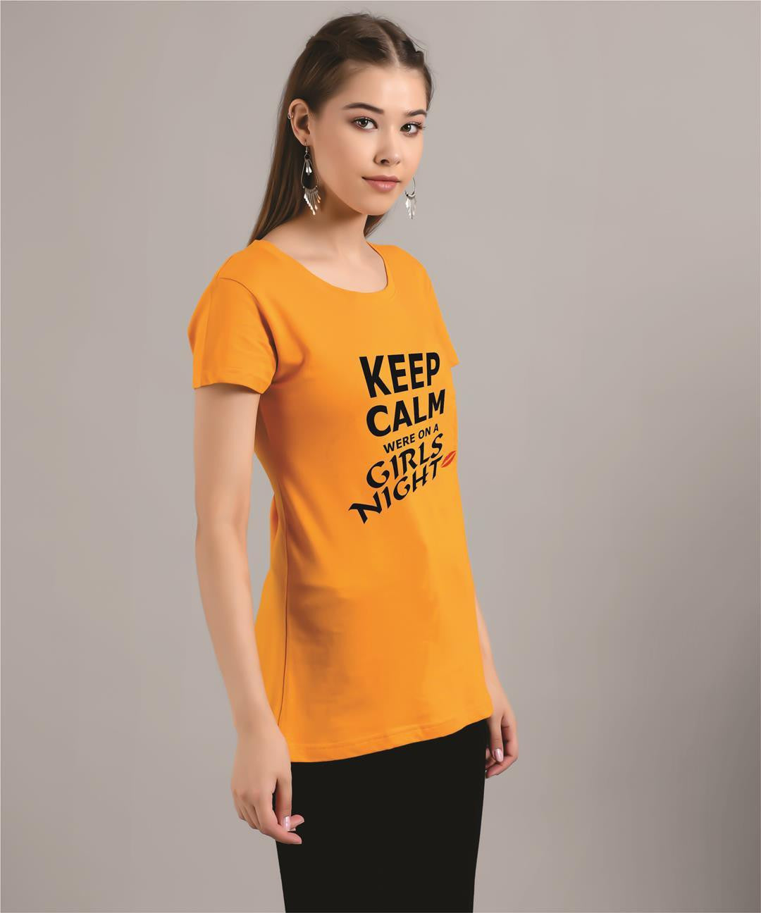KOTTY Printed Women Round Neck Yellow T-Shirt 