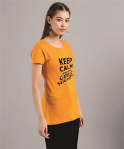 KOTTY Printed Women Round Neck Yellow T-Shirt 