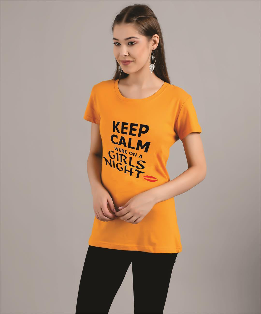 KOTTY Printed Women Round Neck Yellow T-Shirt 
