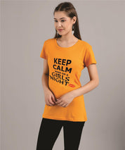 KOTTY Printed Women Round Neck Yellow T-Shirt 