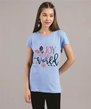 KOTTY Printed Women Round Neck Blue T-Shirt 