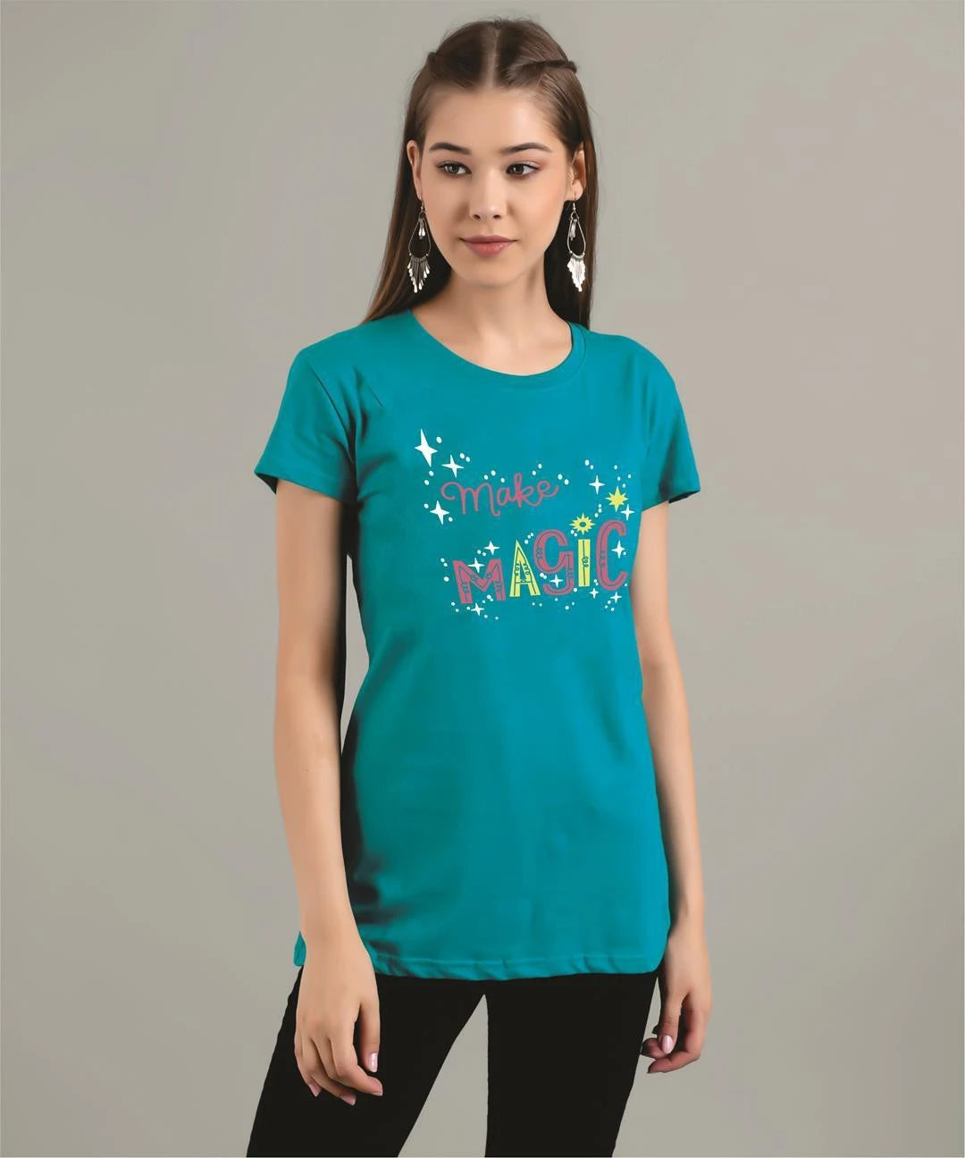 KOTTY Printed Women Round Neck Purple T-Shirt 