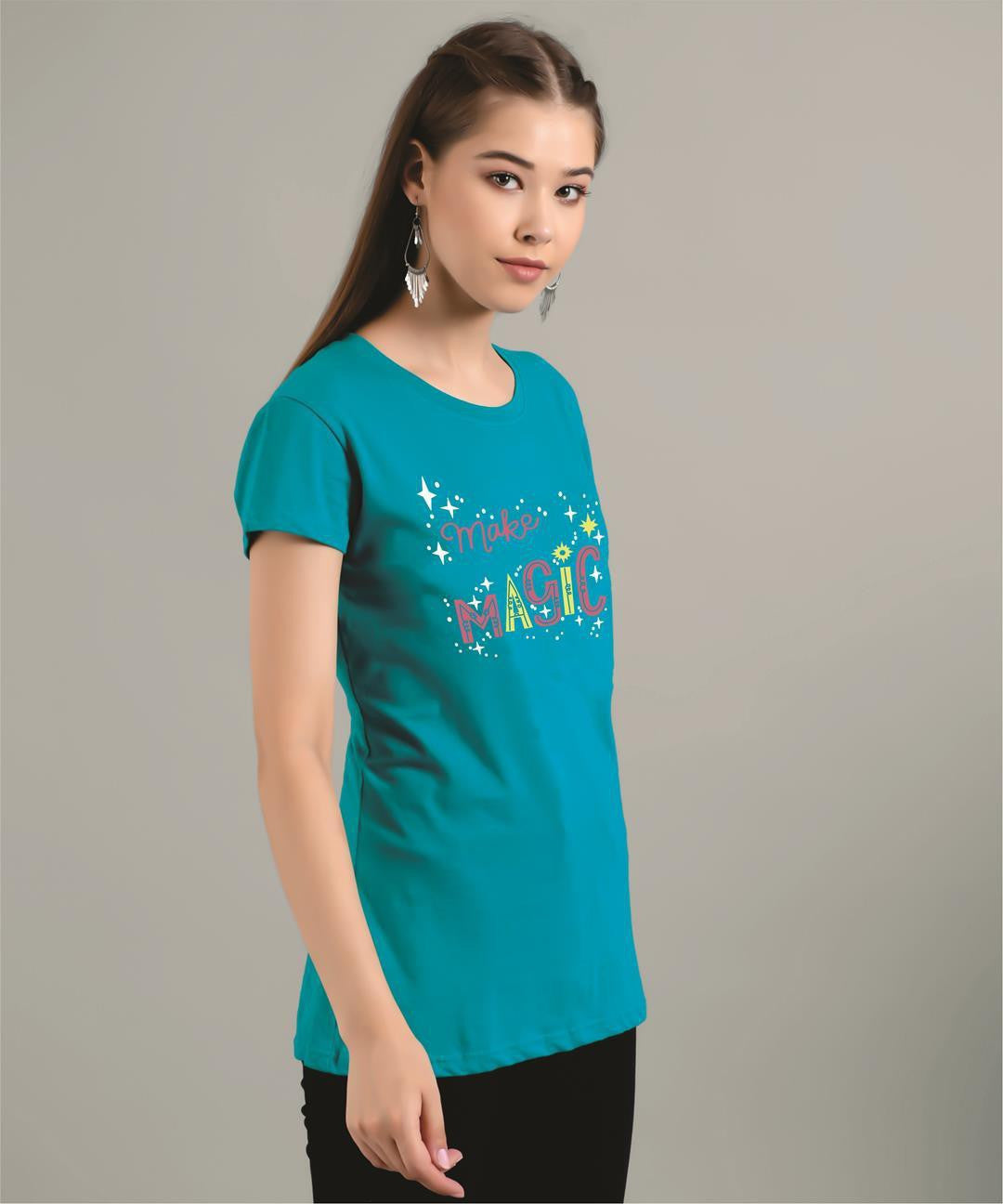 KOTTY Printed Women Round Neck Purple T-Shirt 