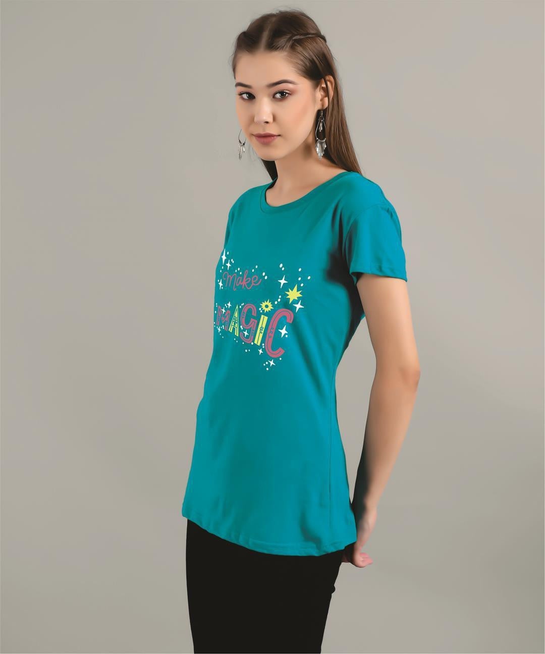 KOTTY Printed Women Round Neck Purple T-Shirt 