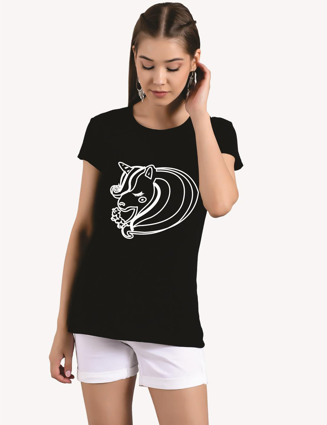 KOTTY Printed Women Round Neck Black T-Shirt 