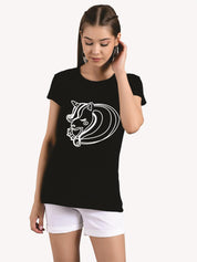 KOTTY Printed Women Round Neck Black T-Shirt 