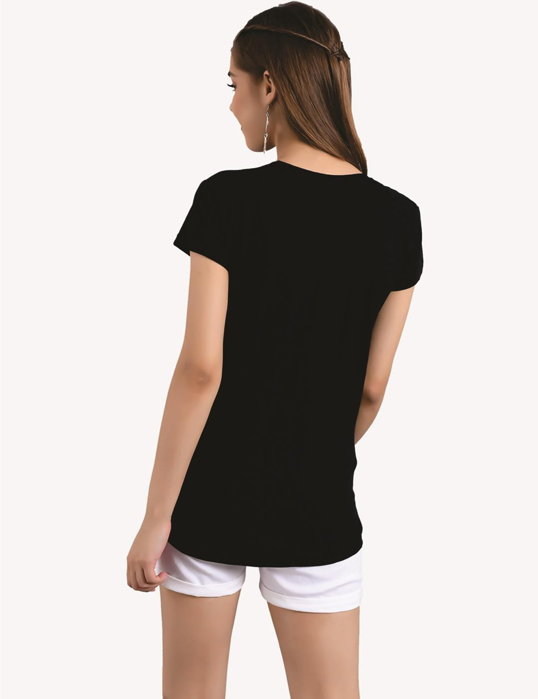 KOTTY Printed Women Round Neck Black T-Shirt 