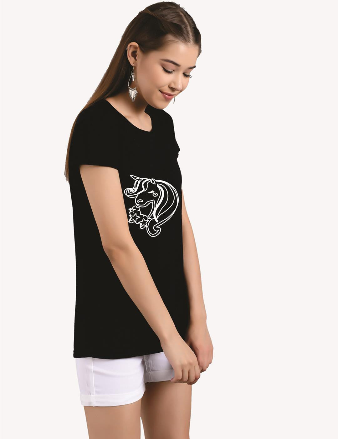 KOTTY Printed Women Round Neck Black T-Shirt 