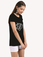 KOTTY Printed Women Round Neck Black T-Shirt 