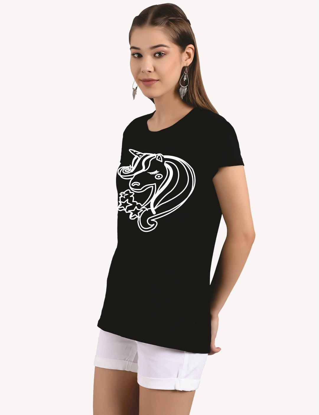 KOTTY Printed Women Round Neck Black T-Shirt 