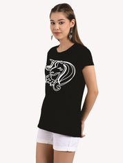 KOTTY Printed Women Round Neck Black T-Shirt 