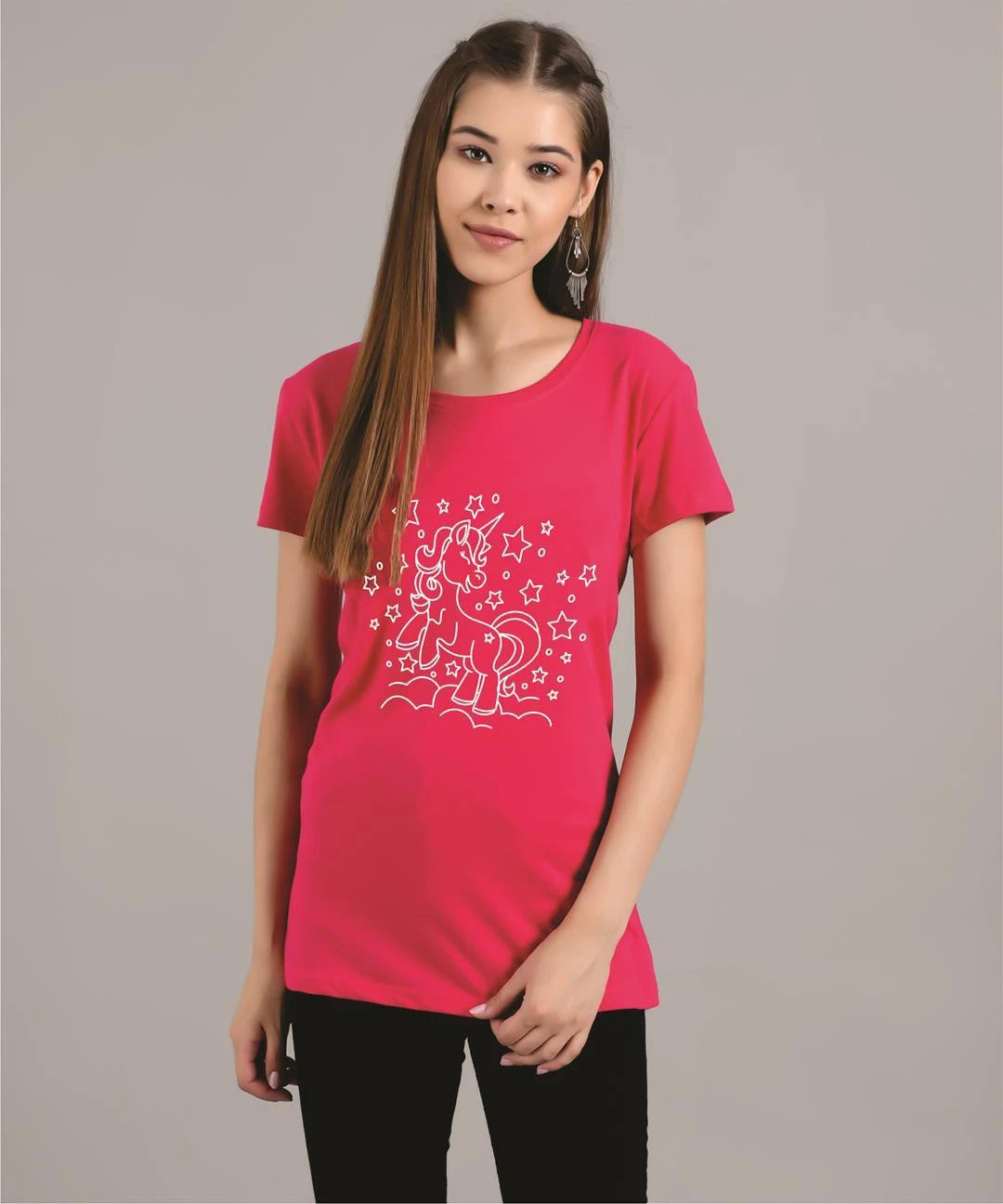 KOTTY Printed Women Round Neck Red T-Shirt 