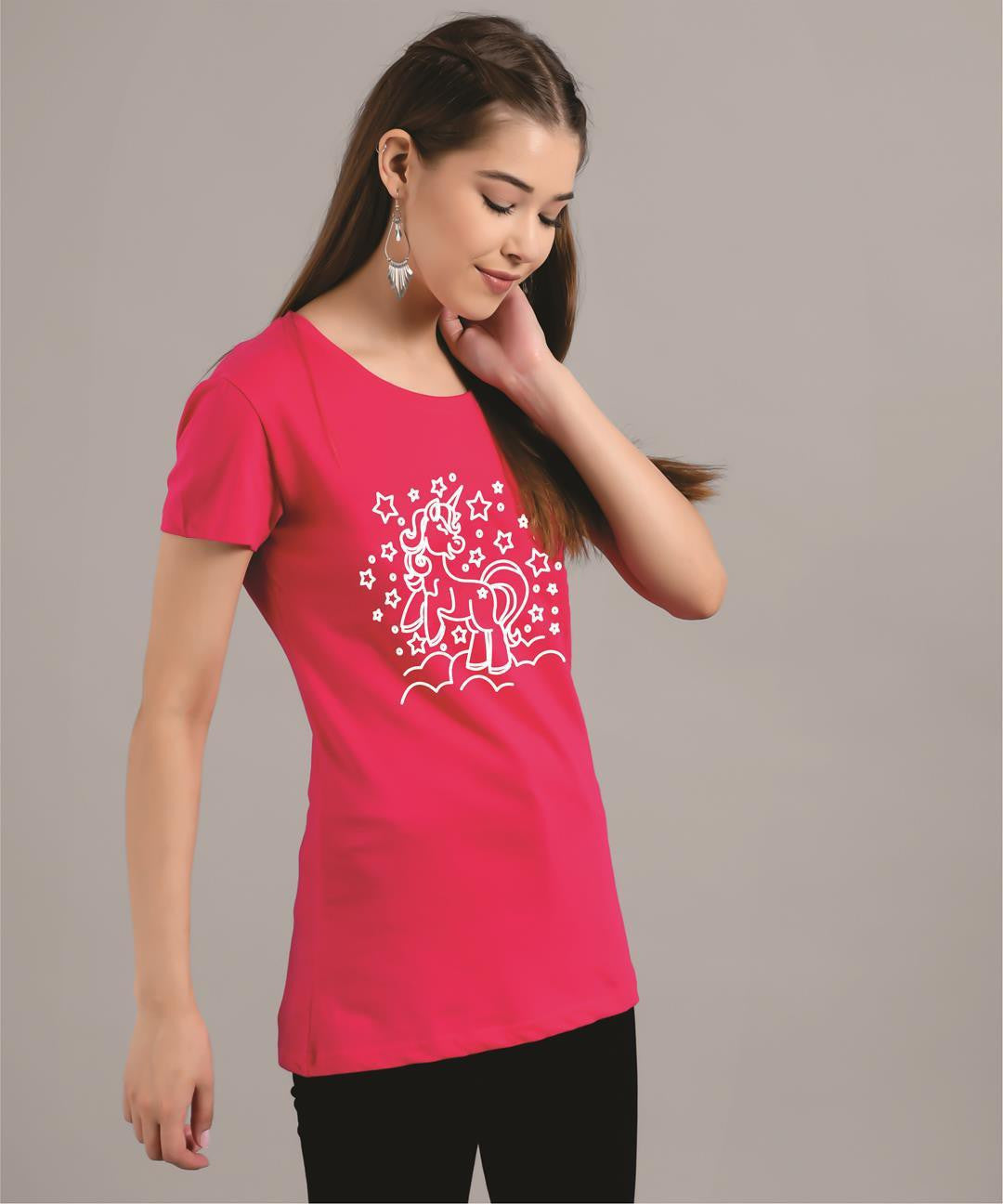 KOTTY Printed Women Round Neck Red T-Shirt 