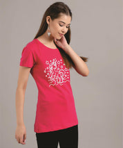 KOTTY Printed Women Round Neck Red T-Shirt 