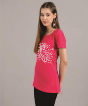 KOTTY Printed Women Round Neck Red T-Shirt 