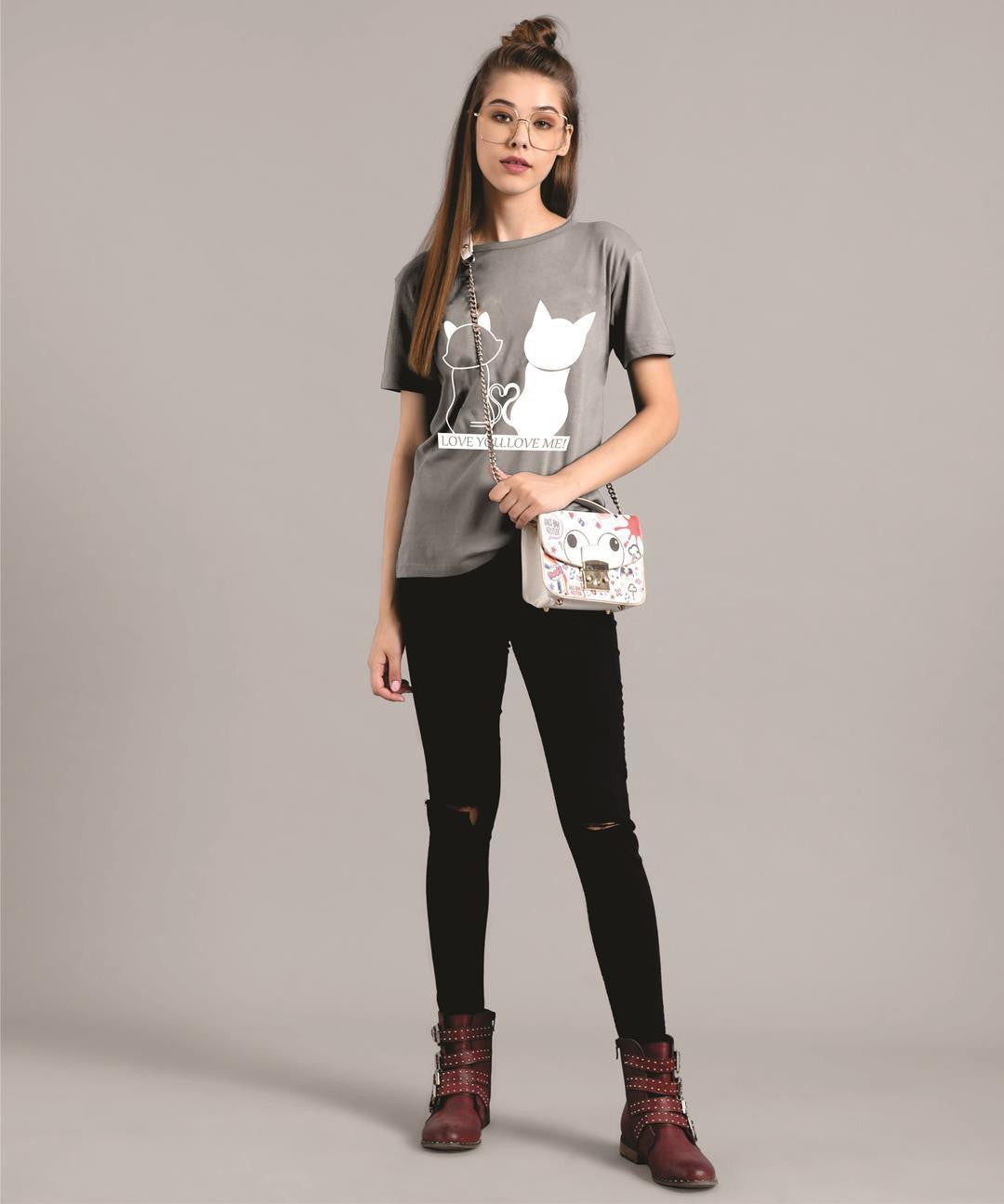KOTTY Women's Solid Regular Fit T-Shirt