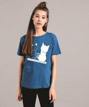 KOTTY Printed Women Round Neck Blue T-Shirt 
