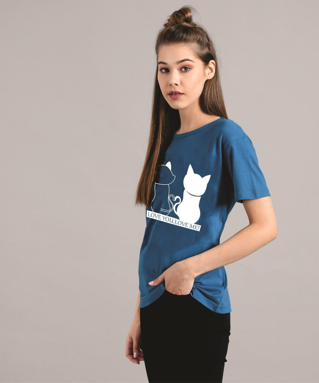 KOTTY Printed Women Round Neck Blue T-Shirt 