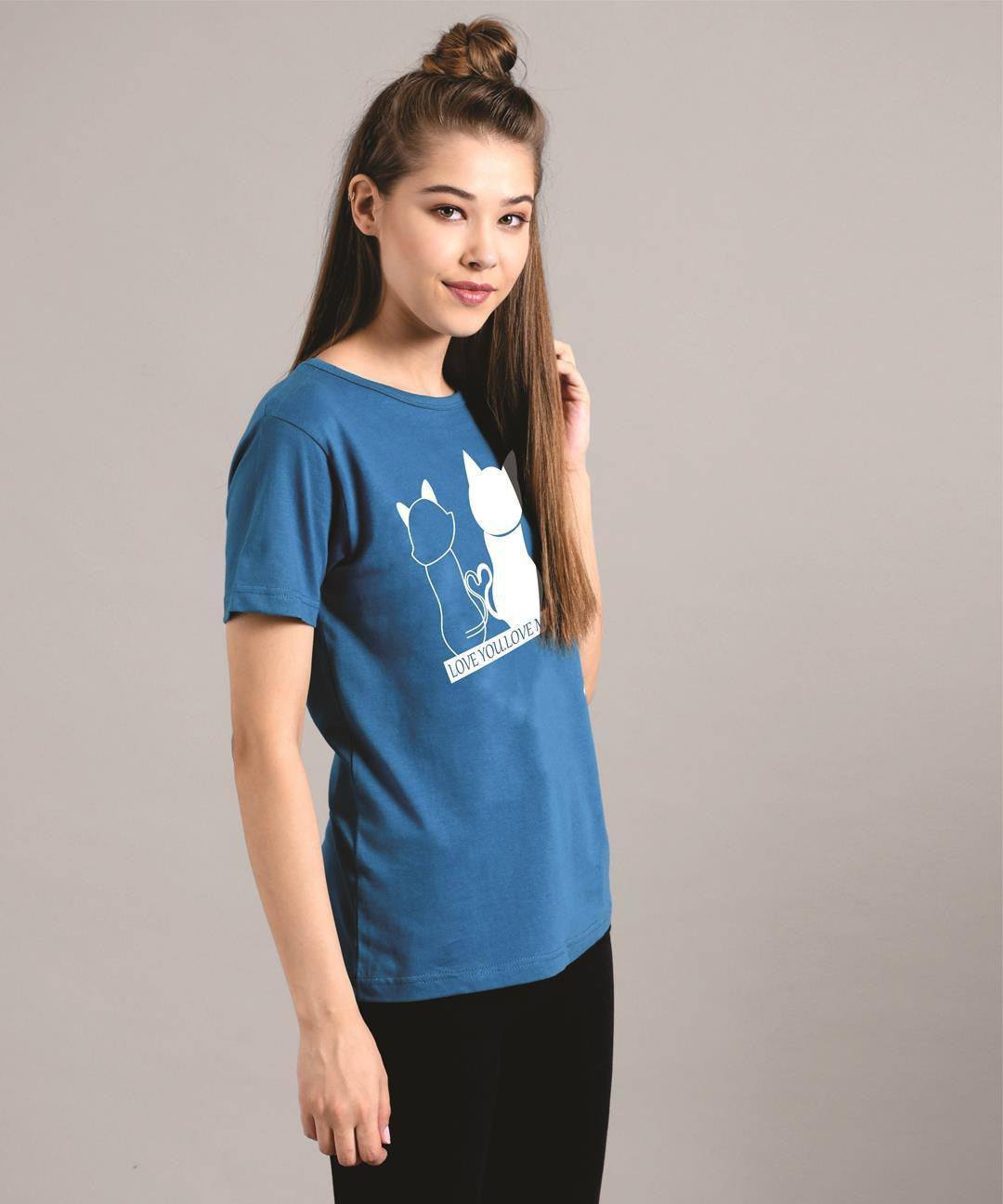 KOTTY Printed Women Round Neck Blue T-Shirt 