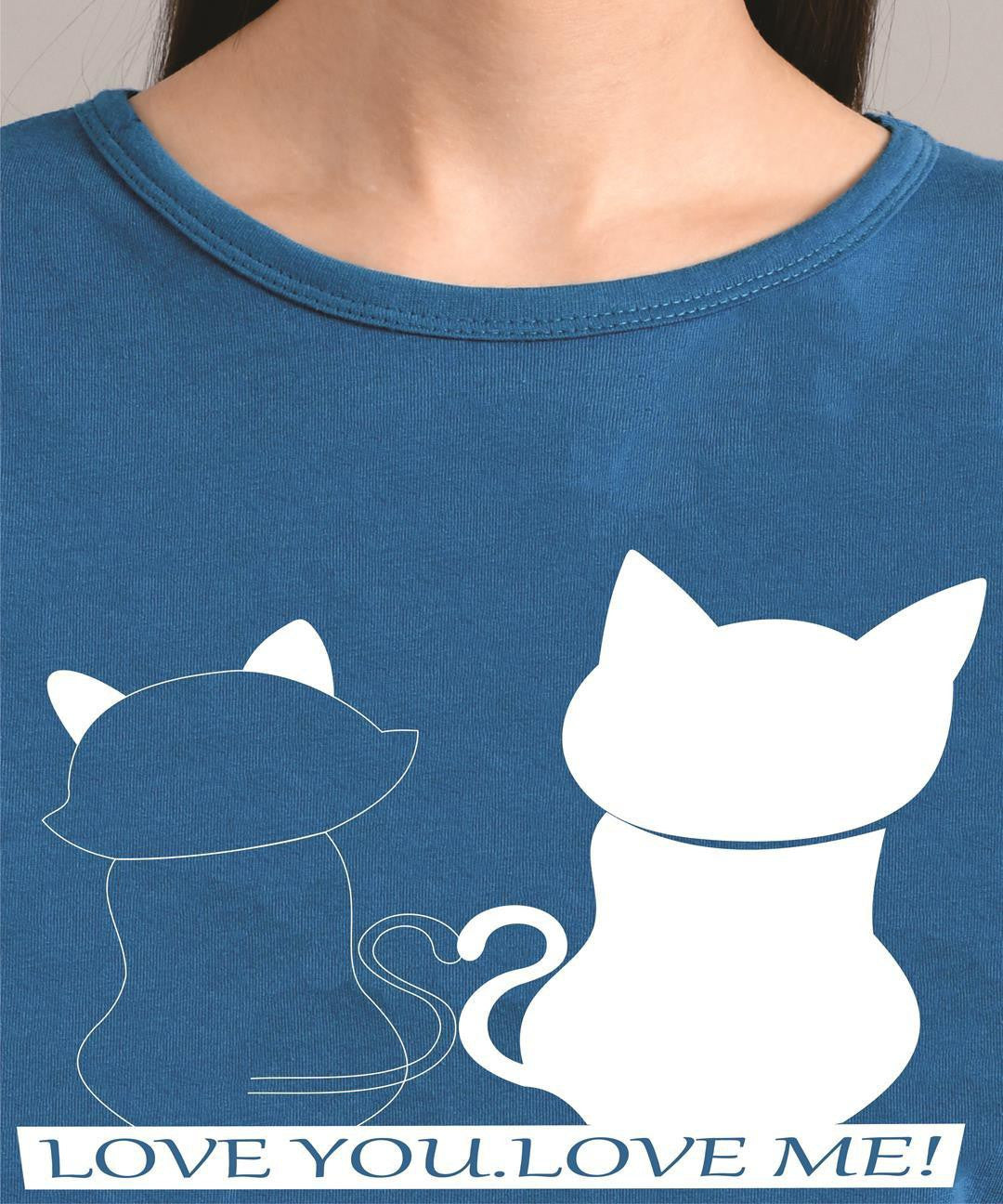 KOTTY Printed Women Round Neck Blue T-Shirt 