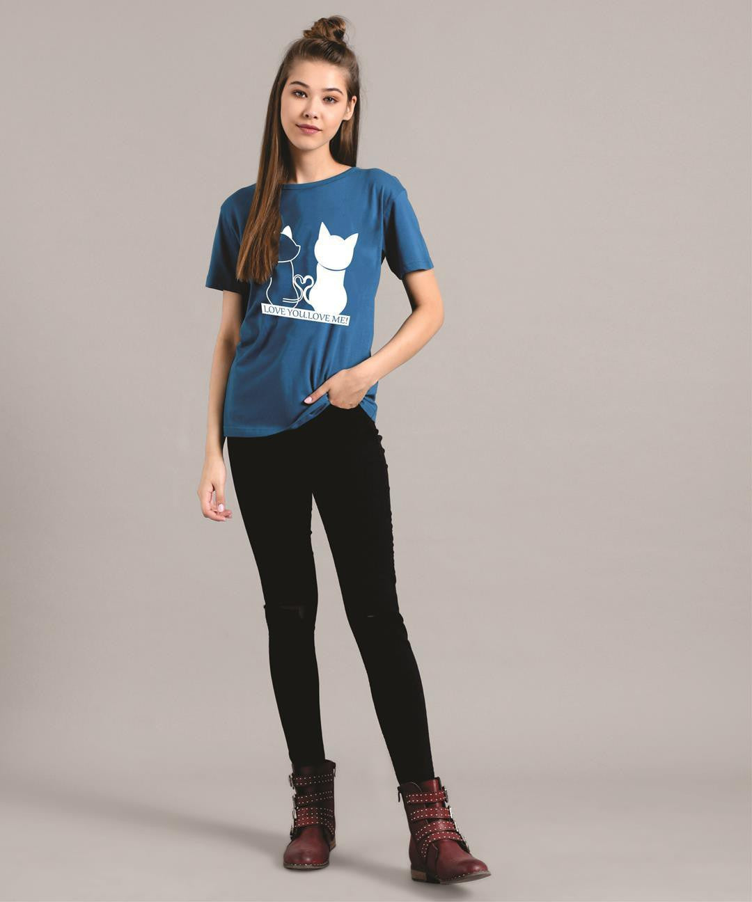 KOTTY Printed Women Round Neck Blue T-Shirt 