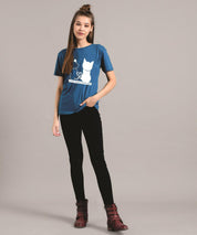 KOTTY Printed Women Round Neck Blue T-Shirt 