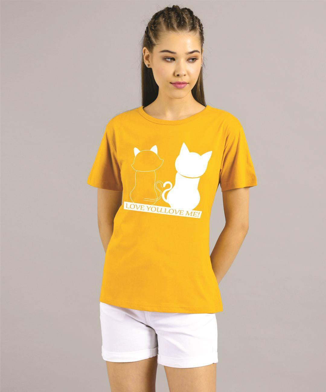 KOTTY Printed Women Round Neck Yellow T-Shirt 