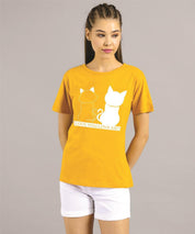 KOTTY Printed Women Round Neck Yellow T-Shirt 