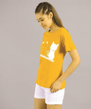 KOTTY Printed Women Round Neck Yellow T-Shirt 