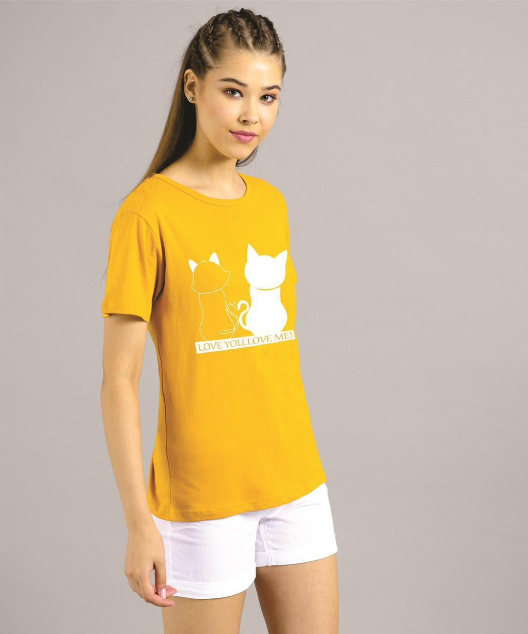 KOTTY Printed Women Round Neck Yellow T-Shirt 
