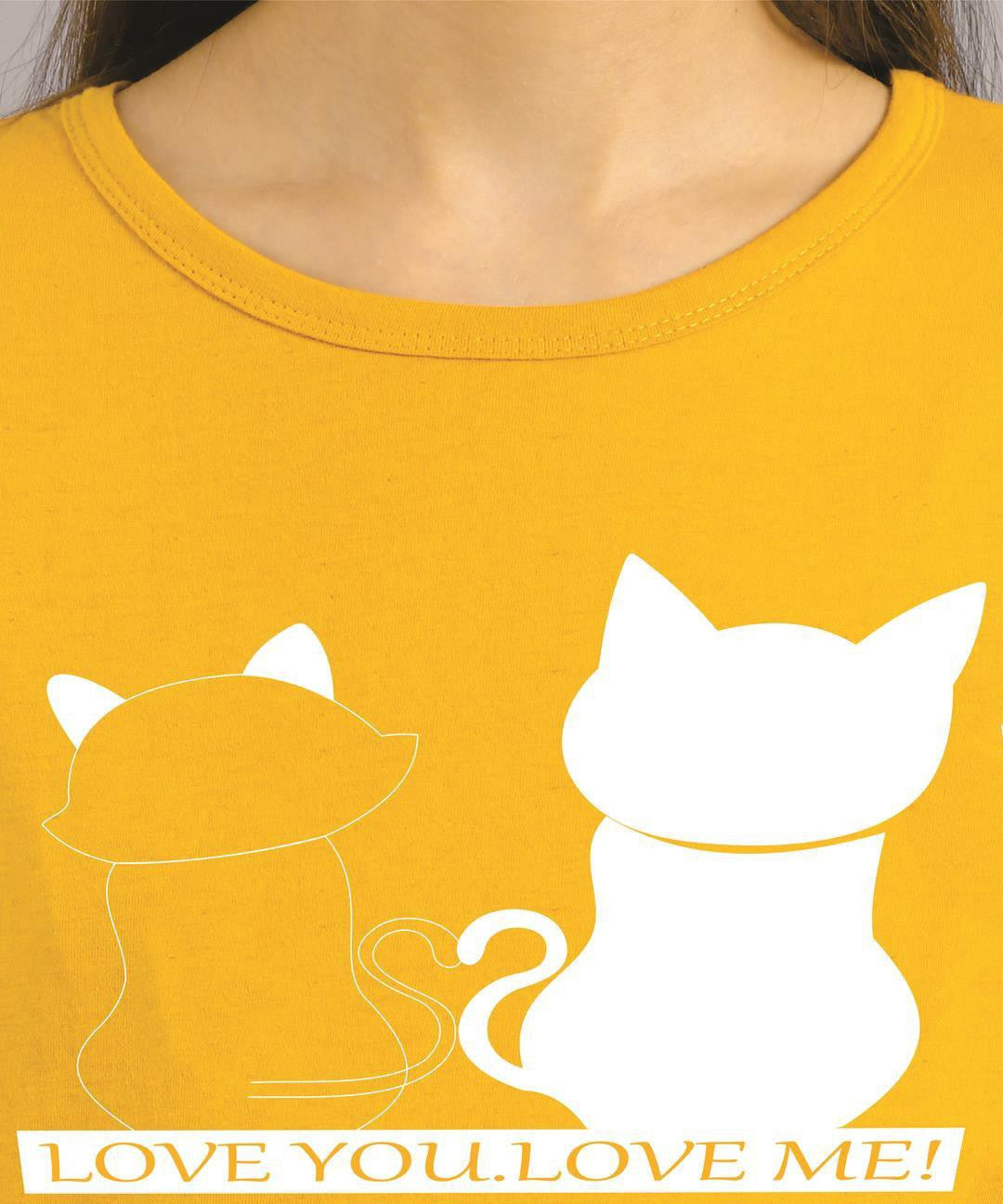 KOTTY Printed Women Round Neck Yellow T-Shirt 