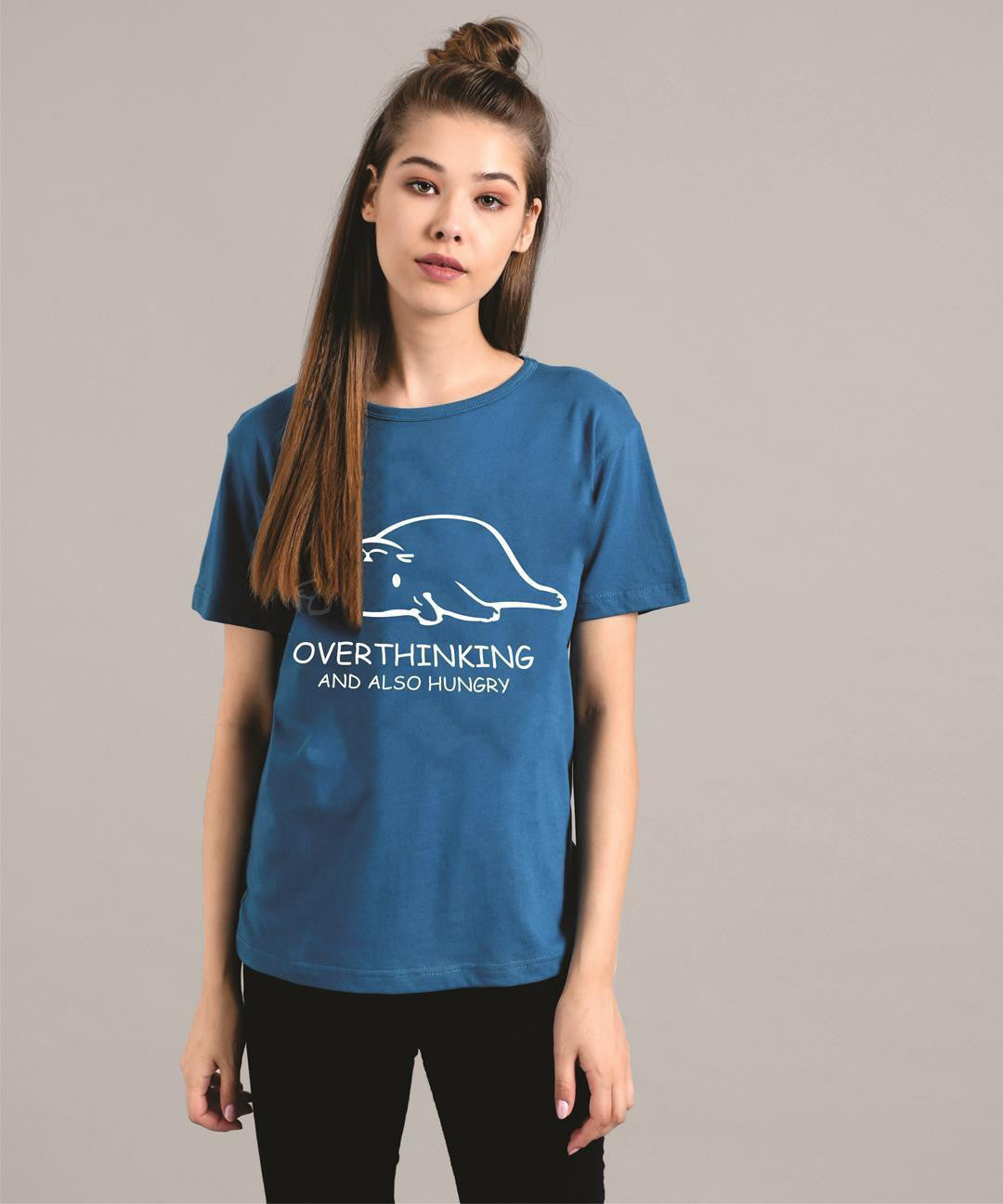 KOTTY Printed Women Round Neck Blue T-Shirt 