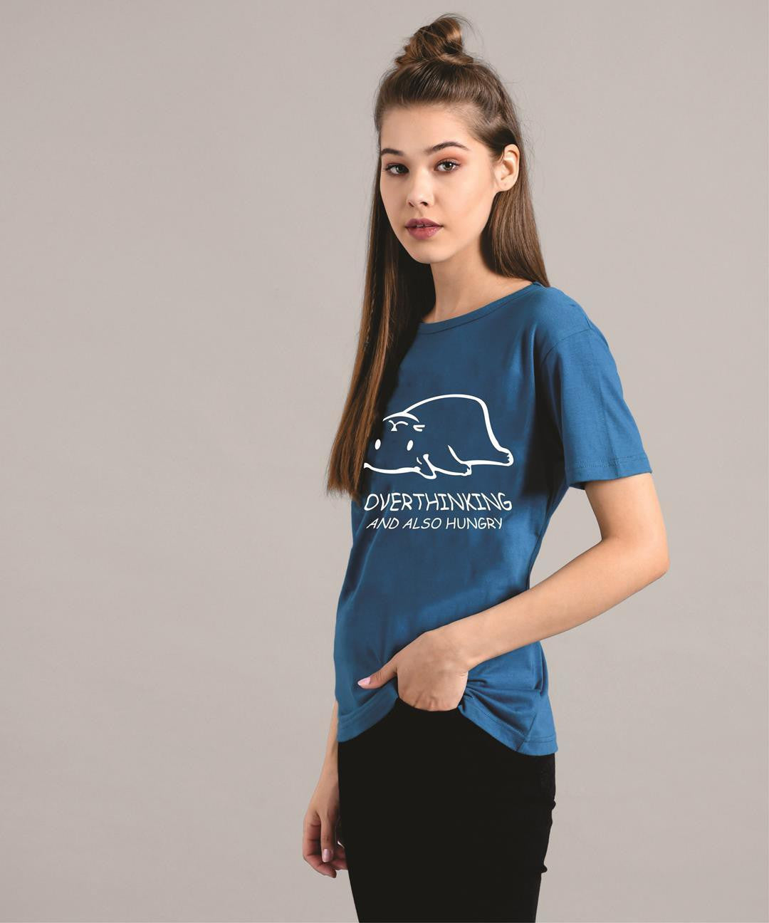 KOTTY Printed Women Round Neck Blue T-Shirt 